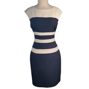 Lauren Ralph Lauren Classic Old Money Navy White Sheath Dress Size 6 Workwear